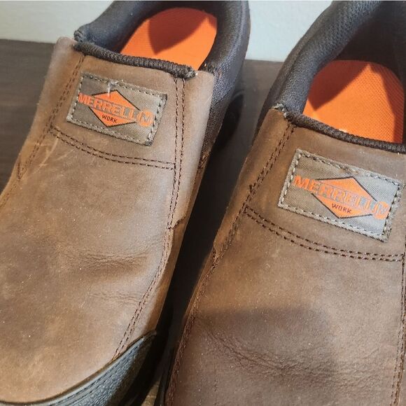Merrell Brown and Orange Slip-On Loafers Rugged Design - Picture 2 of 10